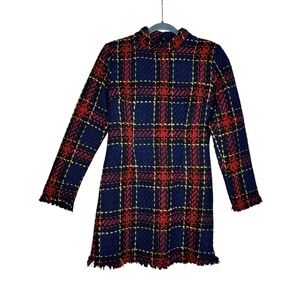 Chic NYC Women's Plaid Tweed Mini Dress - Blue Red Yellow - XS - Party Holiday